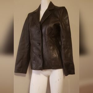 WILSON LEATHER Pelle Studio Italian Pebble Grain Black Leather Jacket Size S